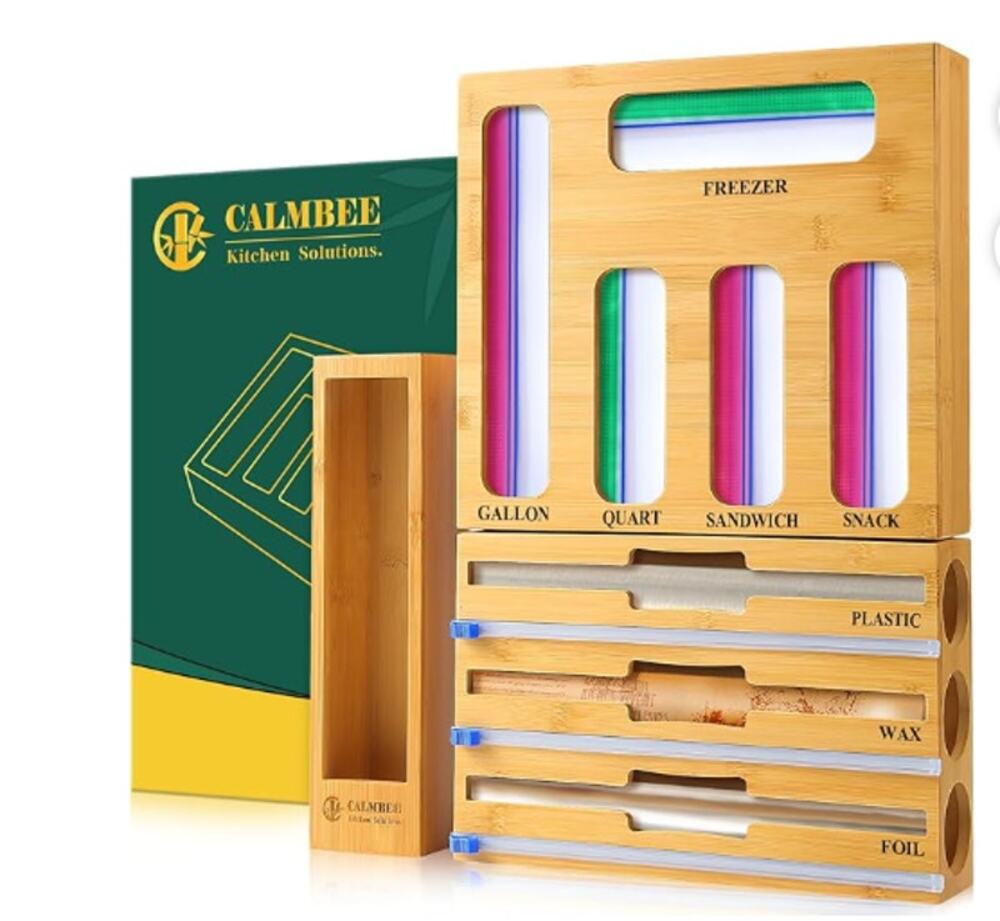 Calmbee 9 in 1 Bamboo Storage Bag Organizer for Food Storage Bags, NIB